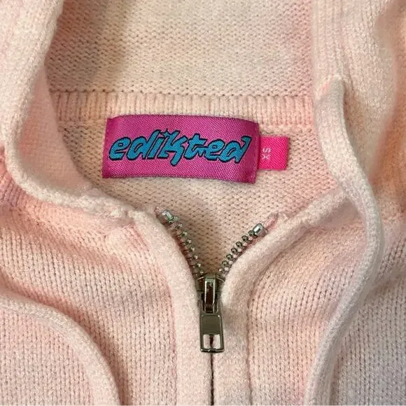 New EDIKTED Desiree Knitted Hooded Cardigan in Light Pink - Picture 6 of 9